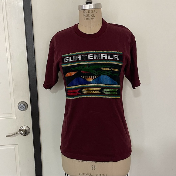 GUATEMALA Embroidered Shirt Travel Rust Small Unisex - Picture 2 of 6